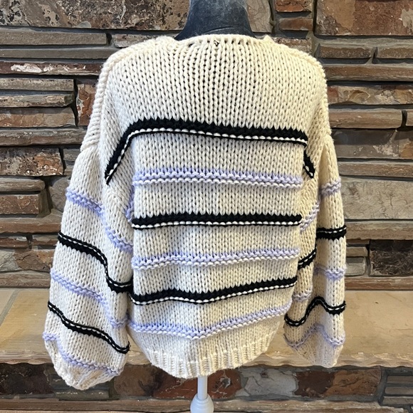 Baltic Born Cream, Lavender, and Black Striped Open Cardigan - Picture 5 of 6